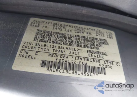 2008 Nissan Versa 1.8Sl z USA, uszkodzony, nr VIN 3N1BC13E38L455679